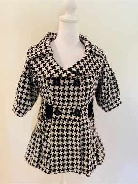 Vintage Pink Martini Houndstooth Jacket | Black & Cream Retro Blazer | Size S